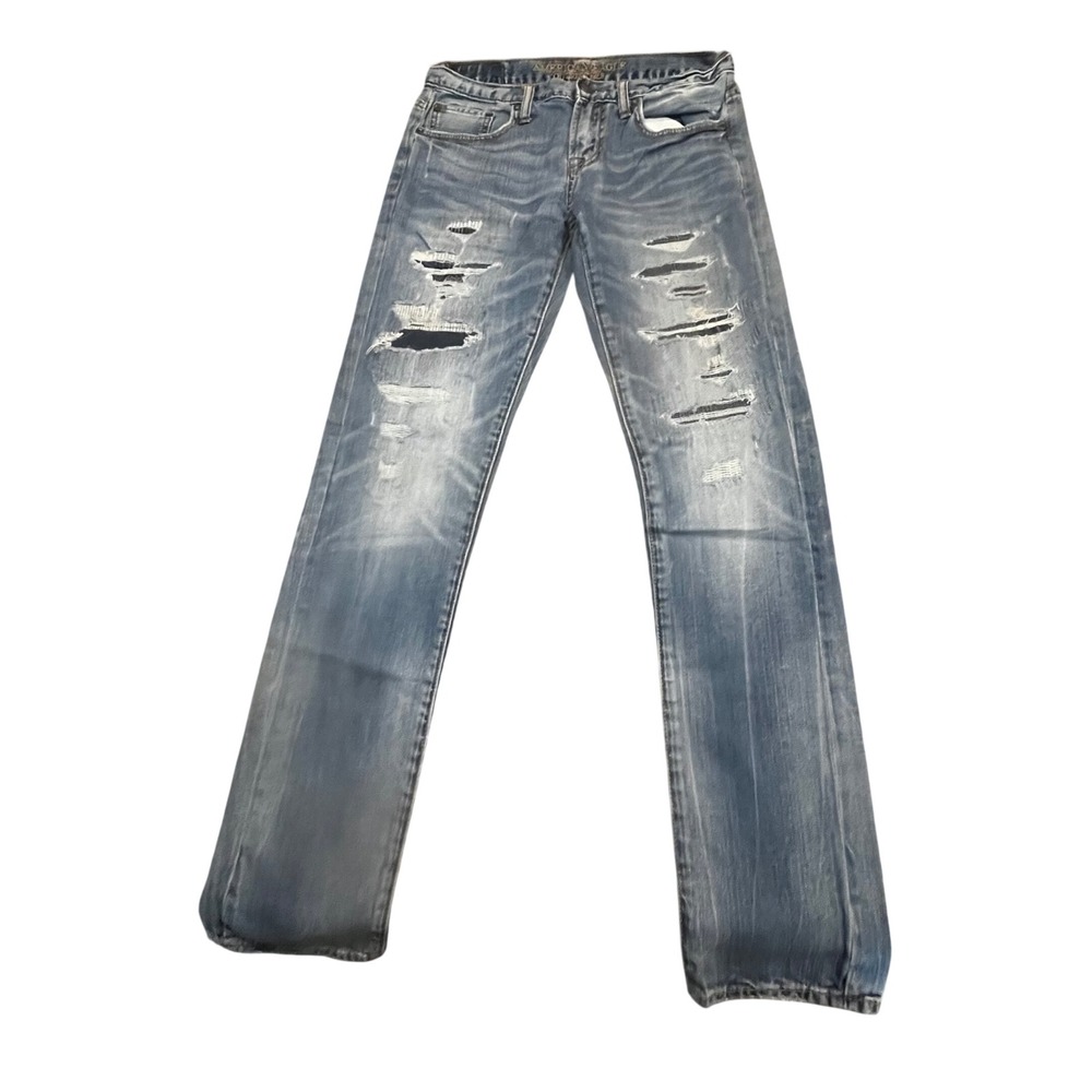American Eagle Outfitters Skinny Core Flex Distressed Jeans Mens 30x34 Blue Wash